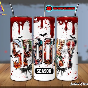 Horror Character Spooky Season Png, 20oz Skinny Tumbler Sublimation Design, Halloween Tumbler Png, 20oz Tumbler Template, Digital Download