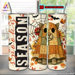 Gato Halloween PNG, Temporada espeluznante PNG, Gato divertido Boo Clipart, Vaso delgado de 20 oz Sublimación PNG, Envoltura de vaso de Halloween, Archivo digital
