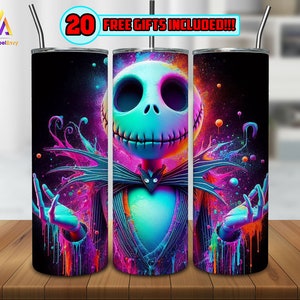 Skeleton Villain Png, 20oz Skinny Tumbler Sublimation Design, Skeleton Tumbler Template Colorful Design, Nightmare, Instant Digital Download