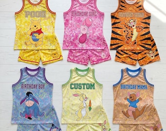 Winnie The Pooh Family Vacation Jersey Set, Personalized Pooh Piglet Tigger Matching Basketball Outfit, Custom Disney Family Jerseys
