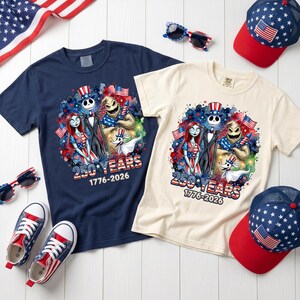 Nightmare Before Christmas Shirt, Jack Skellington Sally Tee, America 250 Years Patriotic Shirt, 4th Of July Family Matching Tee, Y2k Shirt image 1