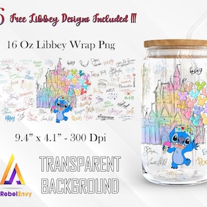 Cartoon Characters And Castle For Design 16oz Libbey Glass Can Wrap Png, Signature Cartoon Characters Png, Instant Digital Download