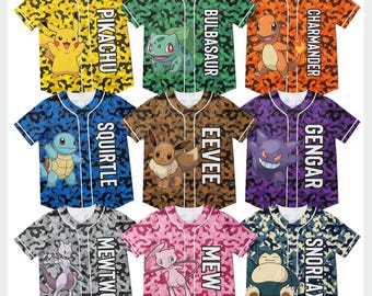 PKM Baseball Jersey Custom Name Shirt,  Gengar Mew Mewtwo Snorlax Birthday Gift For Kids, Gift For Family Matching Jersey