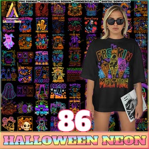 Halloween PNG Bundle, Halloween Neon Light Effect Design, Halloween Spooky Clipart, Halloween Shirt Design, Chick Or Treat Png, Digital File