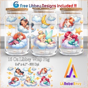 Cute Princess Png, 16 oz Libbey Glass Can Wrap Png, Princess 16oz Tumbler Wrap, Sleeping Princess On Cloud Png, Commercial Use, Digital File