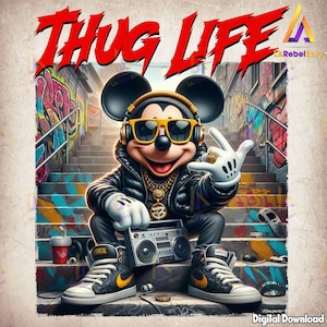 Thug Life Mouse Png, Personaje De Dibujos Animados, Estilo Callejero De Ratón, Graffiti, Plantilla De Camisa De Dibujos Animados, Retro Png, Descarga Digital Instantánea