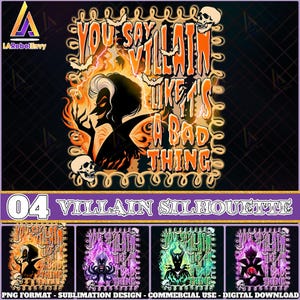 Villain Silhouette PNG Bundle, Villain Character Png, Villain Halloween Clipart, Fire Effect Design, Spooky, Commercial Use, Digital File
