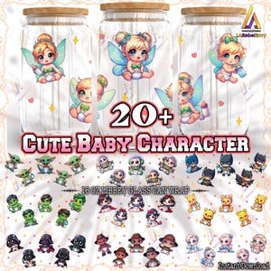 21 Designs Cute Baby Character For 16oz Libbey Glass Can Wrap Png, Superhero Png, Cartoon Png Bundle, Gifts For Kids, Digital Download