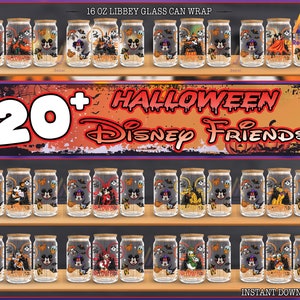 22 Designs Cartoon Character 3D Inflated For 16oz Libbey Glass Can Wrap Png, Halloween 16oz Tumbler Template Png, Instant Digital Download