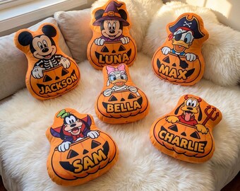 Mickey Mouse Halloween Pillow, Personalized Disney Halloween Pillow, Custom Name Pumpkin Cushion, Mickey Friends Gift For Kids