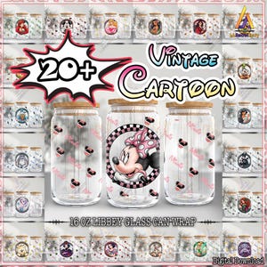 Lot de 28 dessins de dessins animés vintage Png, gobelet en verre Libbey de 16 oz peut envelopper des png, personnage de dessin animé png, dessin animé rétro png, téléchargement numérique