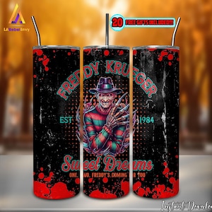 Horror Vintage 20 oz Skinny Tumbler Sublimation Designs Png, Horror Nightmare, Sweet Dreams, Horror Halloween, Digital Download