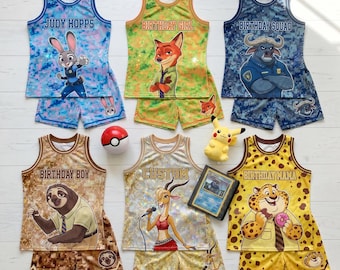 Zootopia Family Vacation Jersey Set, Personalized Judy Hopps Nick Wilde Matching Basketball Outfit, Custom Disney Family Jerseys