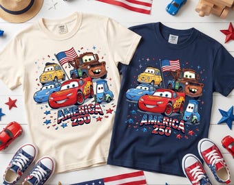 Lightning McQueen America 250 Shirt, Disney Cars Patriotic Family Vacation Matching Tee