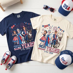 Frozen Elsa Anna Kristoff Sven Olaf Shirt, America 250 Years T Shirt, Patriotic Disney Family Matching Tee, 1776 2026 4th Of July Jersey bild 1