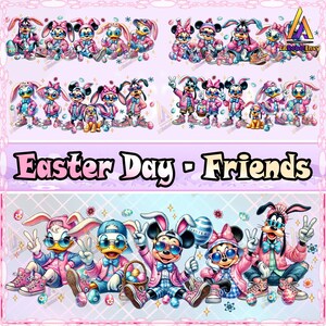 Paquete de 5 archivos de amigos de Pascua PNG, lindo personaje de dibujos animados PNG, amigos de dibujos animados PNG, feliz día de Pascua PNG, formato PNG, descarga digital