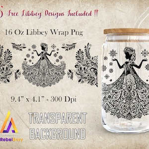 Princess Silhouette For Design 16oz Libbey Glass Can Wrap Png, 16oz Princess Tumbler Template, Seamless Design, Instant Digital Download
