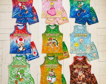 Super Mario Basketball Jersey Set, Custom Name Number Uniform, Mario Birthday Outfit, Luigi Yoshi Team Jersey, Gift For Kids
