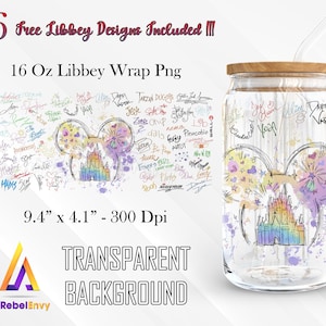 Castle And Signatures Of Cartoon Characters For Design 16oz Libbey Glass Can Wrap Png, Mouse Head Png, Instant Digital Download