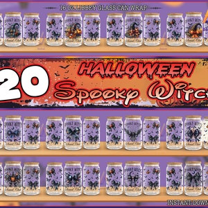 20 Designs Halloween Witch For 16oz Libbey Glass Can Wrap Png, Spooky-Scary Png, Halloween 16oz Tumbler Template Png, Digital Download