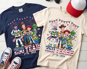Toy Story Shirt, Buzz Lightyear Woody Jessie Rex Alien Tee, America 250 Years Shirt, Patriotic 4th Of July Family Matching Tee, Y2k Shirt