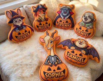Zootopia Halloween Pillow, Personalized Zootopia Character Pillow, Custom Name Pumpkin Cushion, Judy Hopps Nick Wilde Gift For Kids