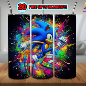 The Hedgehog Png, 20oz Skinny Tumbler Sublimation Design, Cartoon Tumbler Template Colorful Design, Instant Digital Download PNG
