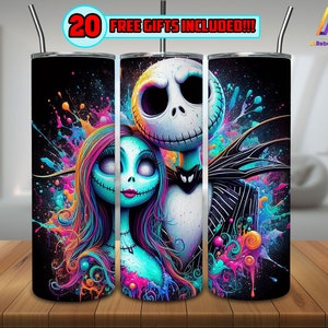 Jack And Girl Friend Png, 20oz Skinny Tumbler Sublimation Design, Villain couple Tumbler Template, Halloween Png, Instant Digital Download
