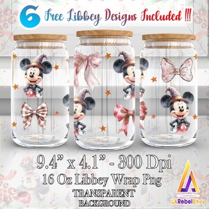 Funny Mouse Coquette Bow Png, Mother Day Png, 16oz Libbey Glass Can Wrap Png, Cartoon 16oz Template Png, Glitter Png, Digital Download