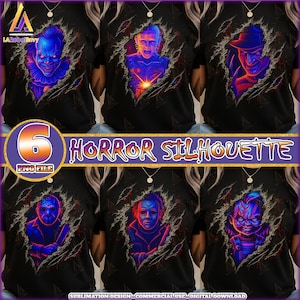 6 Designs Horror Characters PNG Bundle, Love Horror Movies, Scary Movies Png Bundle, Halloween Shirt Template Png, Digital Download