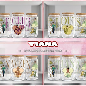 4 Designs Princess Movies For 16oz Libbey Glass Can Wrap Png, Princess Png Bundle, Princess 16oz Tumbler Template Png, Digital Download