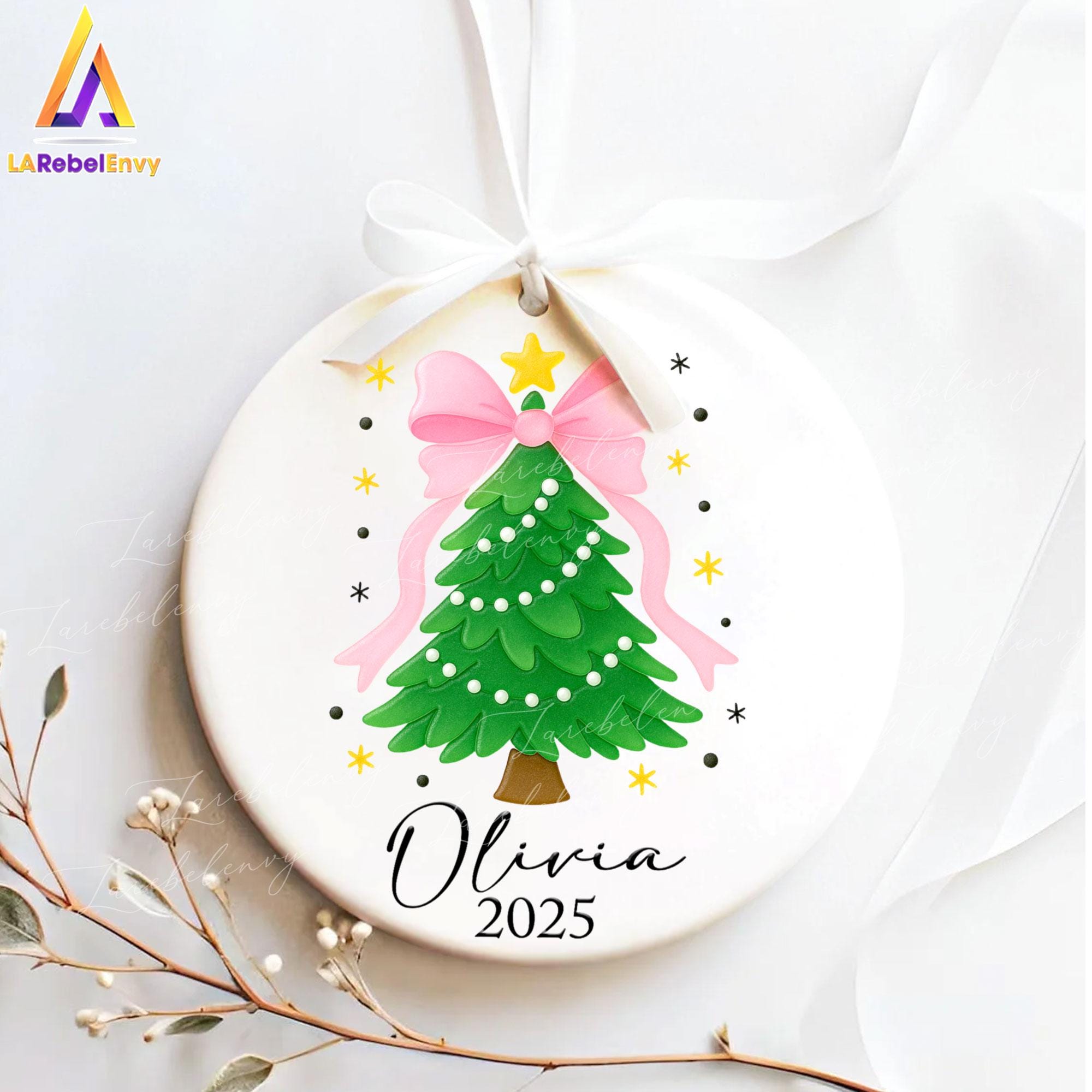 Besties Sitting Pink Christmas Tree Text Personalized 2-Layer Wooden O