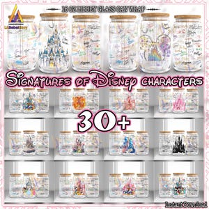 31 Designs Castle And Signatures Of Cartoon Characters For 16oz Tumbler Libbey Glass Can Wrap Png, Mouse Head Png, Instant Digital Download