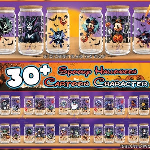 37 Designs Cartoon Character For 16oz Libbey Glass Can Wrap Png, Halloween Png, Cartoon 16oz Tumbler Template Png, Instant Digital Download