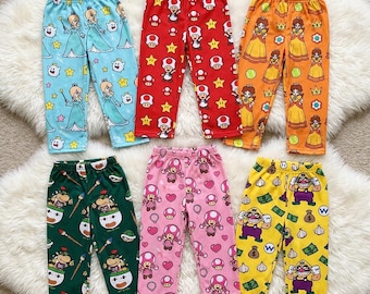 Super Mario Pajama Pants, Mario Bros Pajamas, Princess Peach Rosalina Toad PJs, Personalized Family Pajamas, Birthday Gift For Kids