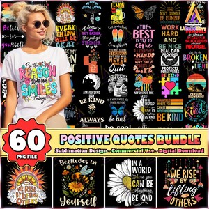 60 Files Positive Quotes PNG Bundle, Groovy Png, Inspirational Quotes Png, Motivational Png, Self Love Png, Commercial Use, Digital File