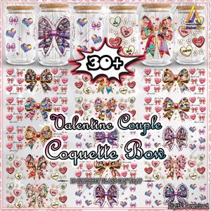 36 Designs Valentine Bow For 16oz Libbey Glass Can Wrap Png, Valentine Day Png, Valentine Couple Png, Coquette Bow Png, Digital Download