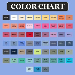 May include: A color chart featuring a grid of rectangular swatches with text labels. The chart displays a wide variety of colors including black, white, various shades of yellow, orange, pink, red, purple, blue, green, and grey, organized by hue.