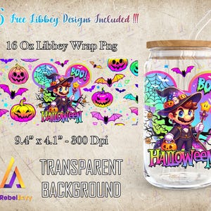 Happy Halloween 16oz Libbey Glass Can Wrap Png, Cartoon 16oz Tumbler Template Png, Video Game Png, Halloween Png, Digital Download