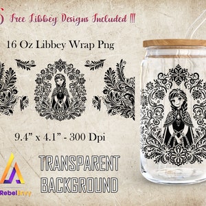 Princess Silhouette For Design 16oz Libbey Glass Can Wrap Png, 16oz Princess Tumbler Template, Seamless Design, Instant Digital Download