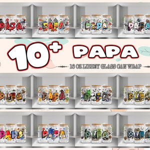 13 Designs Papa For 16oz Libbey Glass Can Wrap Png, Father's Day Png Bundle, Father's 16oz Tumbler Template Png, Instant Digital Download
