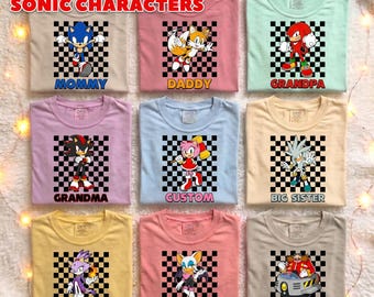 Personalized Checkered Sonic the Hedgehog Shirt, Retro Sonic Shirt, Sonic Family Matching Tee, Birthday Gift For Kid, Vintage Sonic 2026 Tee