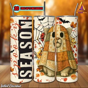 Gato Halloween PNG, Temporada espeluznante PNG, Gato divertido Boo Clipart, Vaso delgado de 20 oz Sublimación PNG, Archivo digital de envoltura de vaso de Halloween