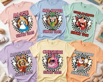 Alice in Wonderland T Shirt, Alice Mad Hatter Cheshire Cat Queen of Hearts Character Tee, Disney Movie Shirt, Gift For Kids