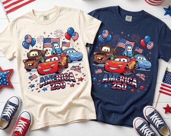 Lightning McQueen America 250 Shirt, Disney Cars Patriotic Family Vacation Matching Tee