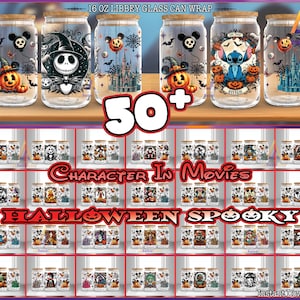 52 Designs Halloween Spooky For 16oz Libbey Glass Can Wrap Png, Spooky Cartoon, Halloween 16oz Tumbler Template, Png File Digital Download