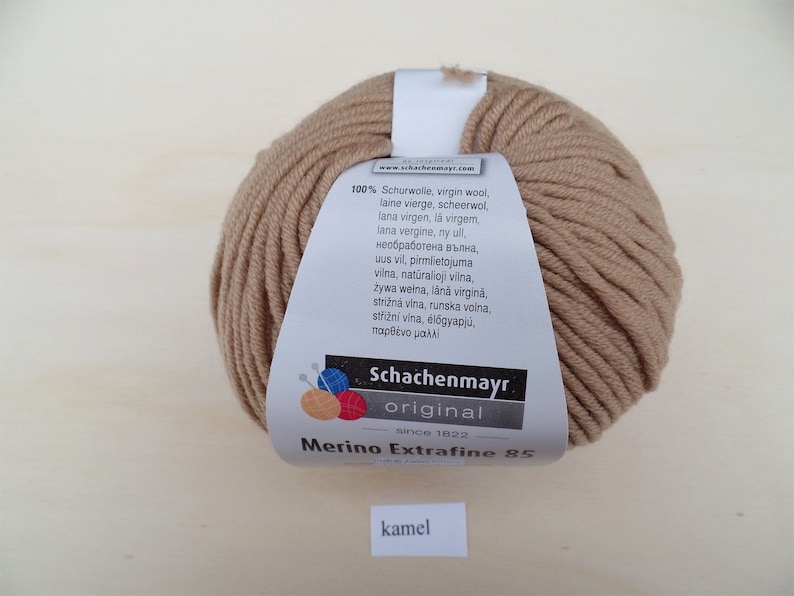 Schachenmayr Merino Extrafine 85 is unsurpassedly fine and cuddly soft in many colors kamel