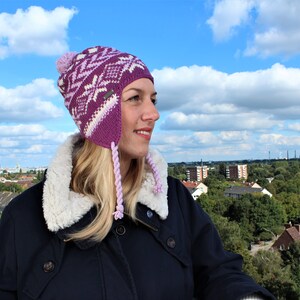 Norweger Mütze Swantje unisex mit Ohrenklappen aus Big Merino, herrlich warm und weich liebevoll gestrickt von Oma Bettina Bild 2