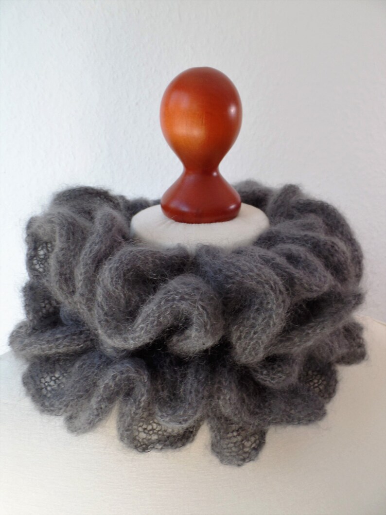 Scarf Valentina made of mohair super kid and silk hand knitted by Grandma Renate Grey