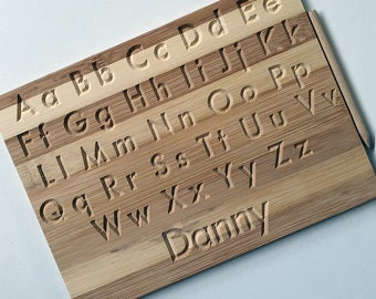 Personalized Alphabet Tracing Board with Name Engraving, Wooden Montessori Toys, Sensory Board with Letters and Numbers